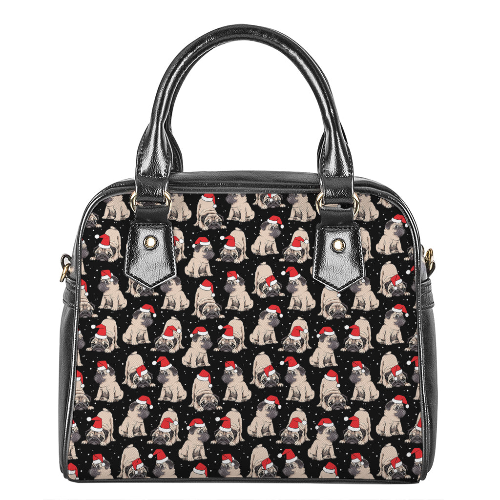 Christmas Santa Pug Pattern Print Shoulder Handbag