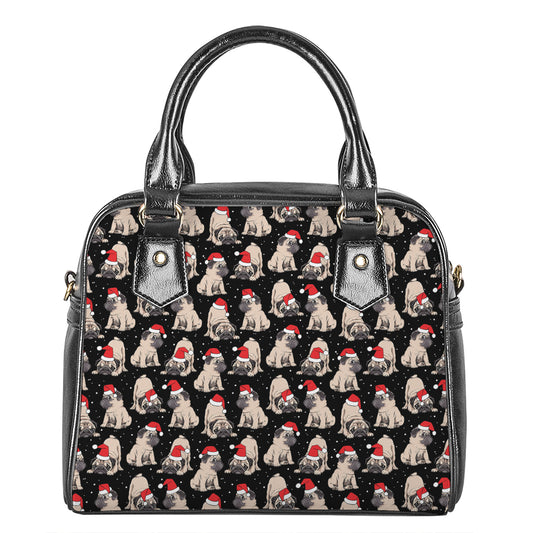 Christmas Santa Pug Pattern Print Shoulder Handbag