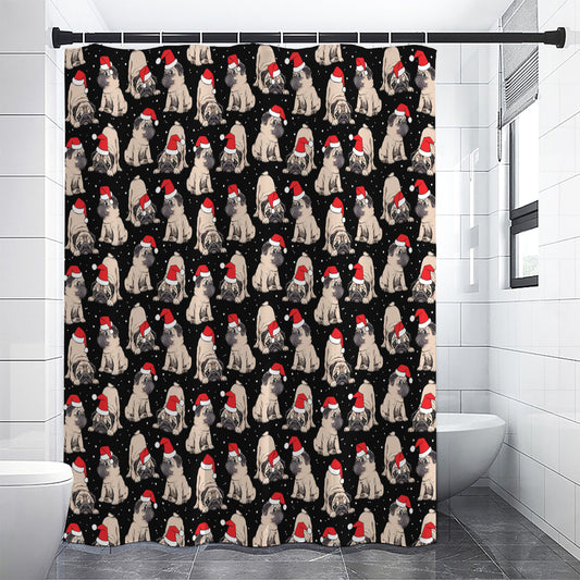 Christmas Santa Pug Pattern Print Shower Curtain
