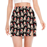 Christmas Santa Pug Pattern Print Side Slit Mini Skirt