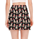 Christmas Santa Pug Pattern Print Side Slit Mini Skirt