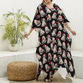 Christmas Santa Pug Pattern Print Silk V-Neck Kaftan Dress