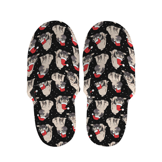Christmas Santa Pug Pattern Print Slippers