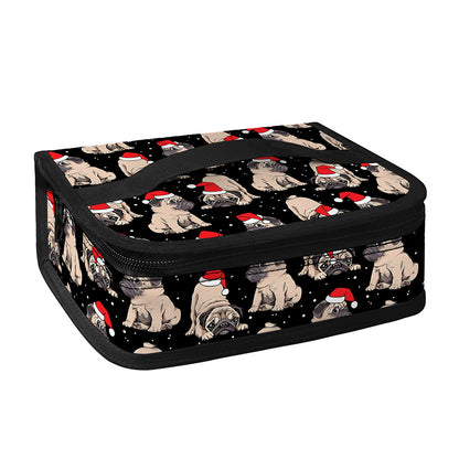 Christmas Santa Pug Pattern Print Small Lunch Bag