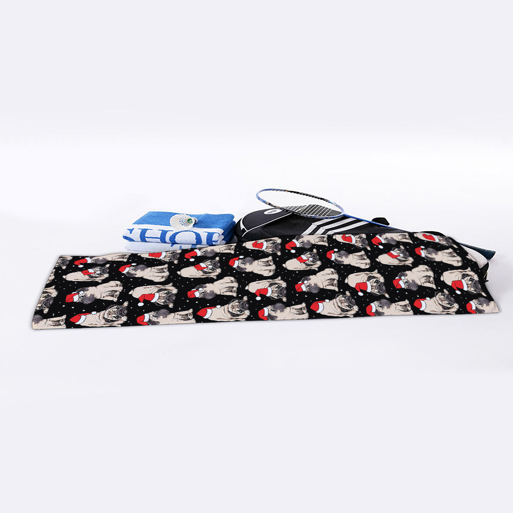 Christmas Santa Pug Pattern Print Sports Towel