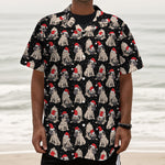 Christmas Santa Pug Pattern Print Textured Short Sleeve Shirt