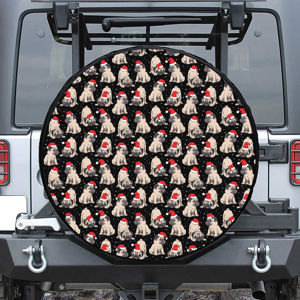 Christmas Santa Pug Pattern Print Tire Cover