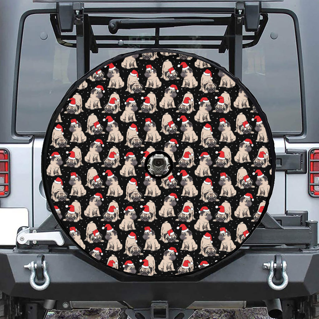 Christmas Santa Pug Pattern Print Tire Cover With Camera Hole