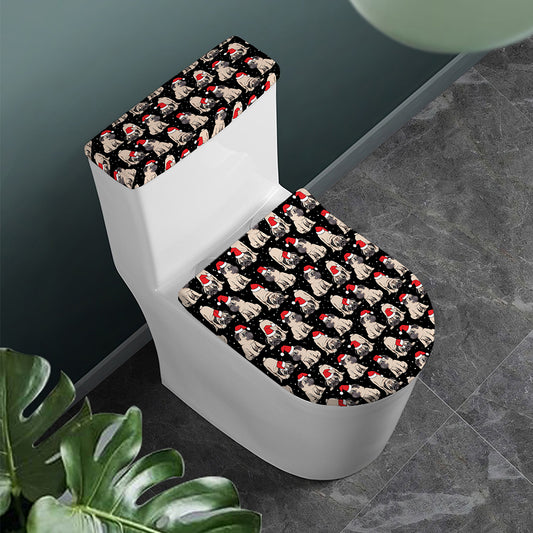 Christmas Santa Pug Pattern Print Toilet Lid And Tank Cover Set