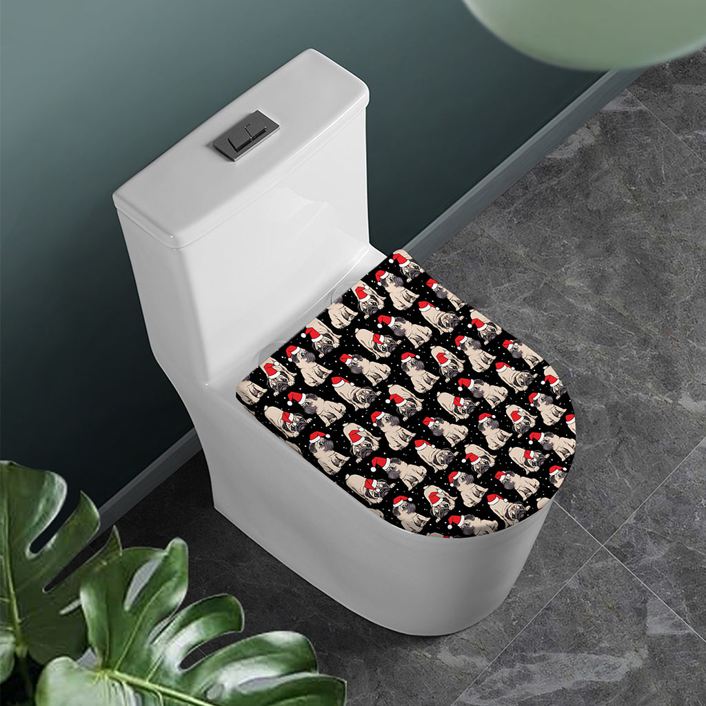 Christmas Santa Pug Pattern Print Toilet Lid Cover