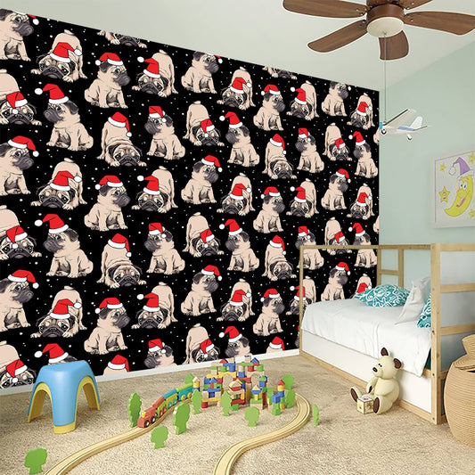 Christmas Santa Pug Pattern Print Wall Sticker