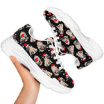 Christmas Santa Pug Pattern Print White Chunky Shoes