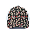 Christmas Santa Pug Pattern Print White Mesh Trucker Hat