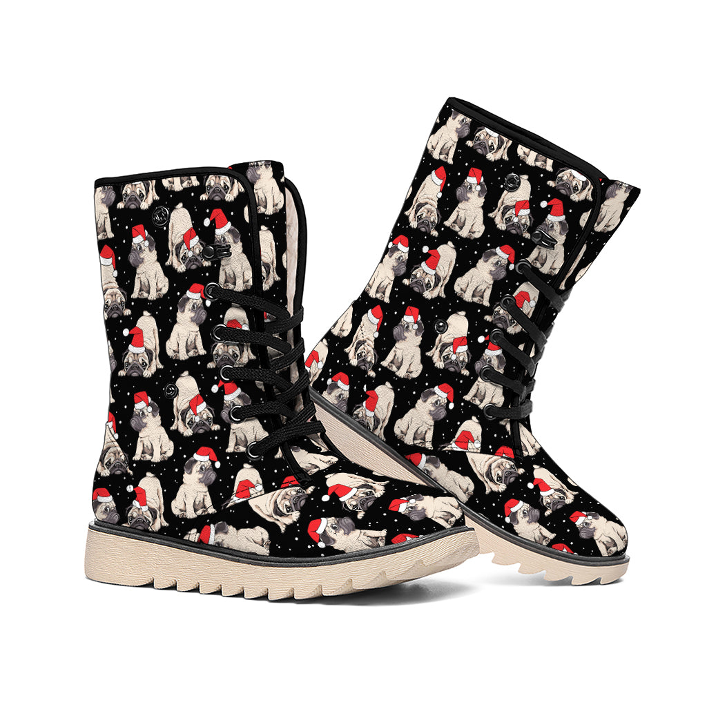 Christmas Santa Pug Pattern Print Winter Boots