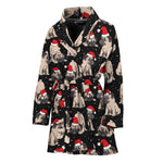 Christmas Santa Pug Pattern Print Women's Bathrobe