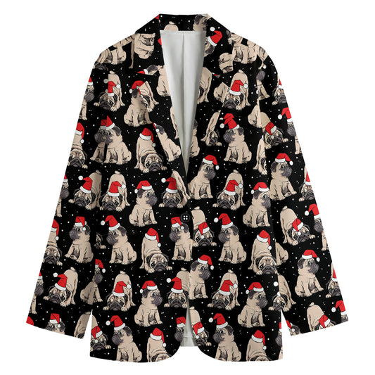 Christmas Santa Pug Pattern Print Women's Blazer