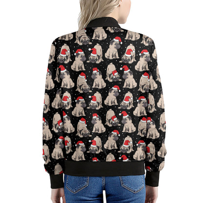 Christmas Santa Pug Pattern Print Women's Bomber Jacket