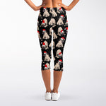 Christmas Santa Pug Pattern Print Women's Capri Leggings