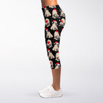 Christmas Santa Pug Pattern Print Women's Capri Leggings