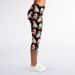 Christmas Santa Pug Pattern Print Women's Capri Leggings