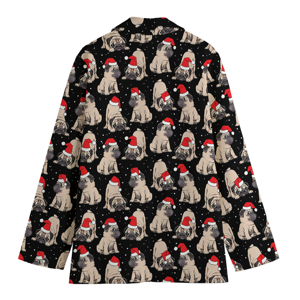 Christmas Santa Pug Pattern Print Women's Cotton Blazer