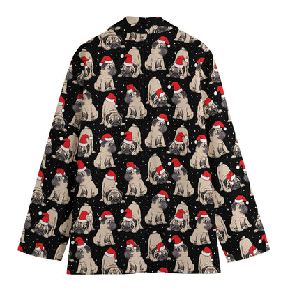 Christmas Santa Pug Pattern Print Women's Cotton Blazer