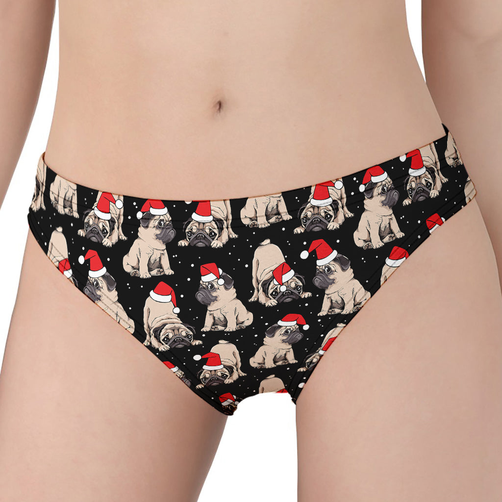 Christmas Santa Pug Pattern Print Women's Panties