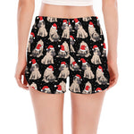 Christmas Santa Pug Pattern Print Women's Split Running Shorts