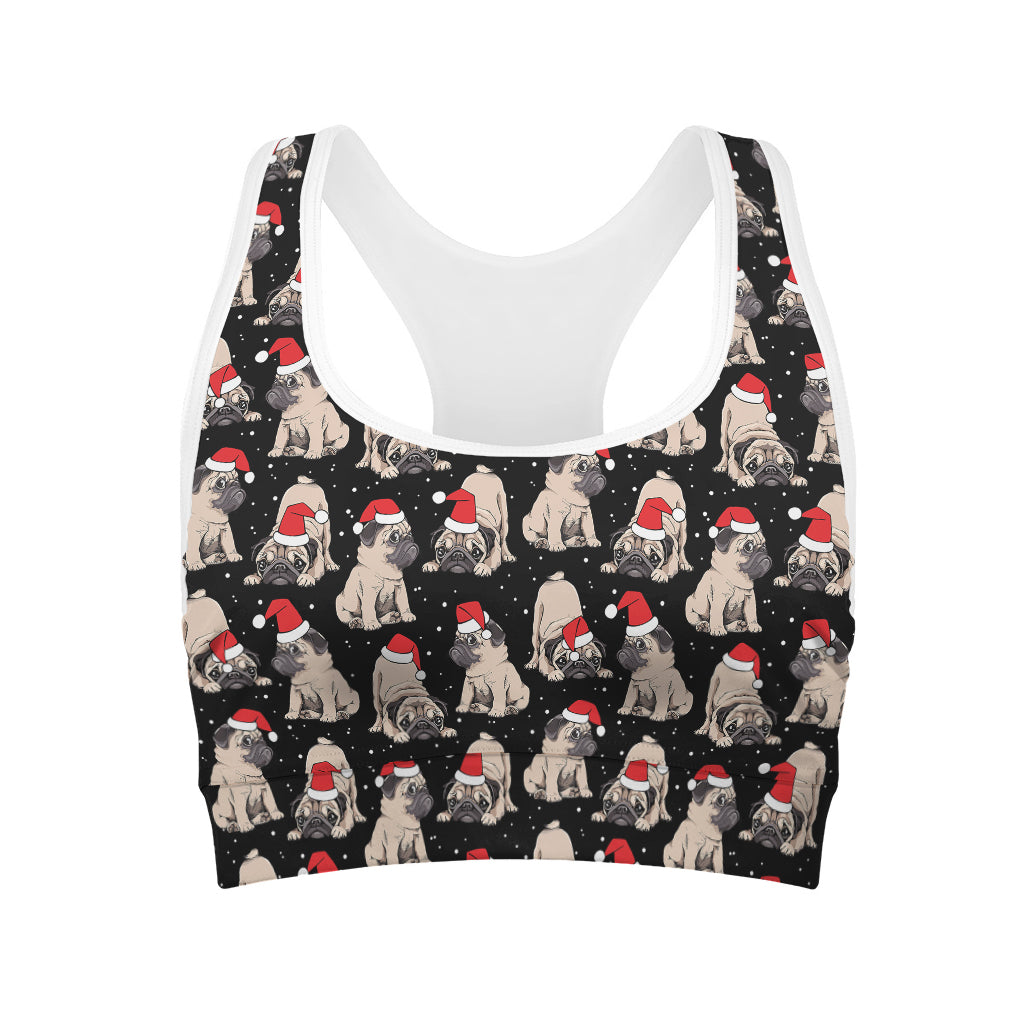 Christmas Santa Pug Pattern Print Women's Sports Bra