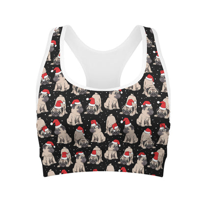 Christmas Santa Pug Pattern Print Women's Sports Bra
