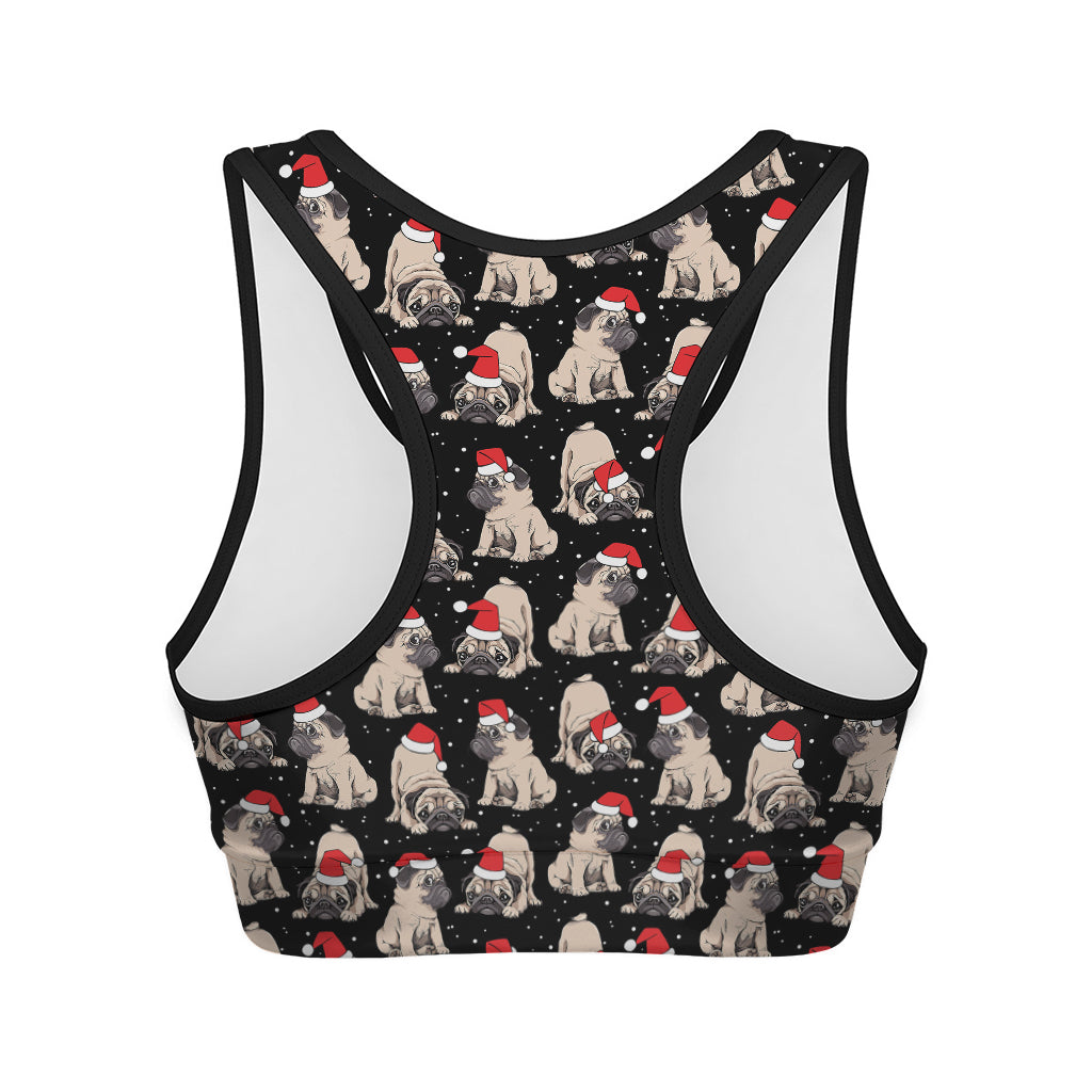 Christmas Santa Pug Pattern Print Women's Sports Bra