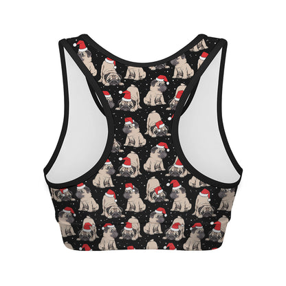 Christmas Santa Pug Pattern Print Women's Sports Bra