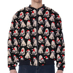 Christmas Santa Pug Pattern Print Zip Sleeve Bomber Jacket