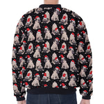 Christmas Santa Pug Pattern Print Zip Sleeve Bomber Jacket