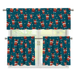 Christmas Santa Reindeer Pattern Print 3 Piece Kitchen Curtains