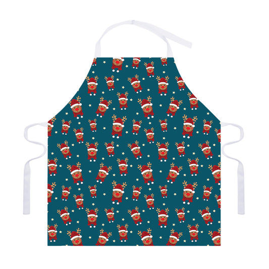 Christmas Santa Reindeer Pattern Print Adjustable Apron