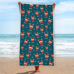 Christmas Santa Reindeer Pattern Print Beach Towel