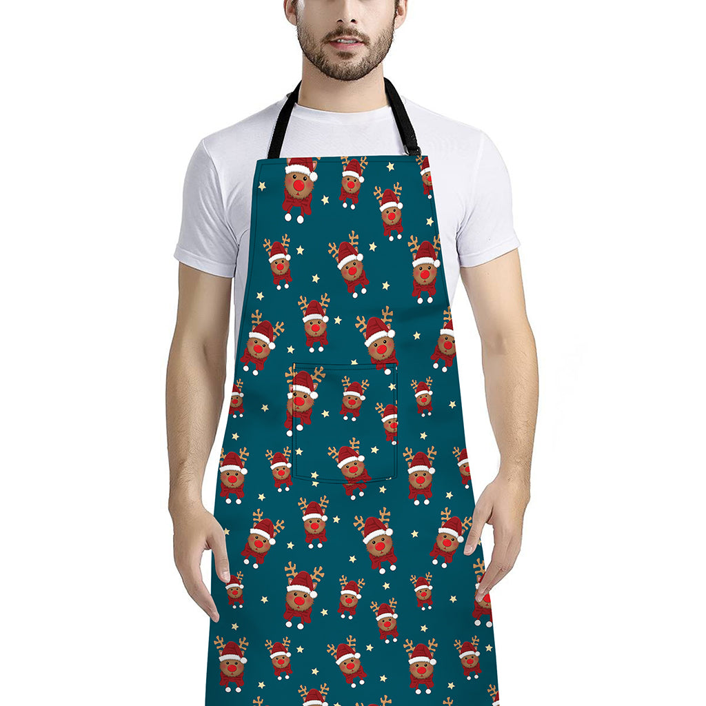 Christmas Santa Reindeer Pattern Print Bib Apron With Pocket