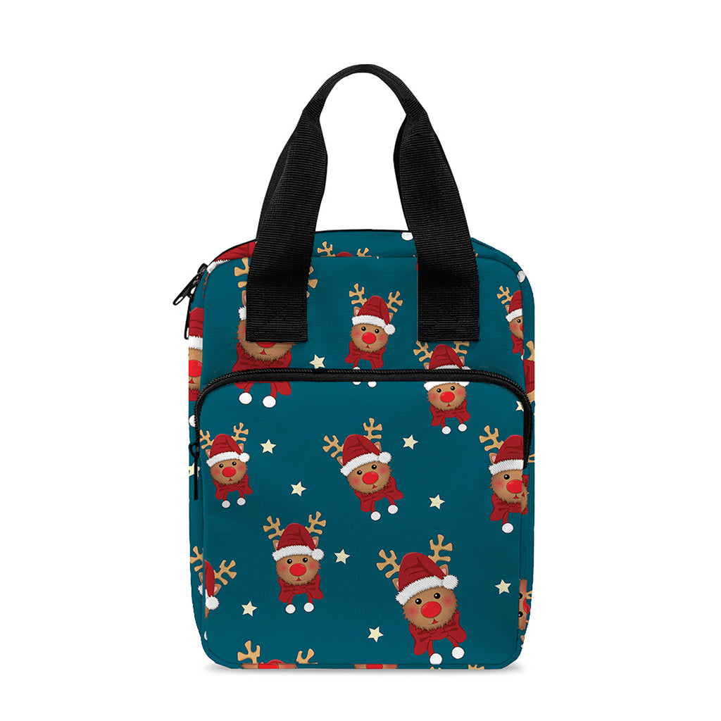 Christmas Santa Reindeer Pattern Print Bible Tote Bag
