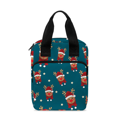 Christmas Santa Reindeer Pattern Print Bible Tote Bag