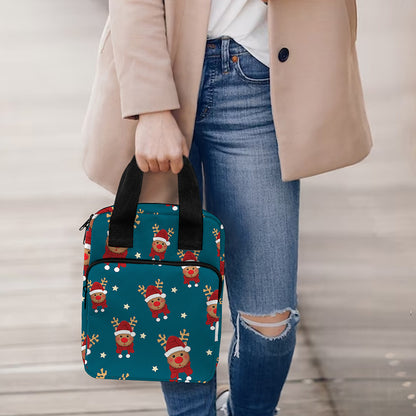 Christmas Santa Reindeer Pattern Print Bible Tote Bag