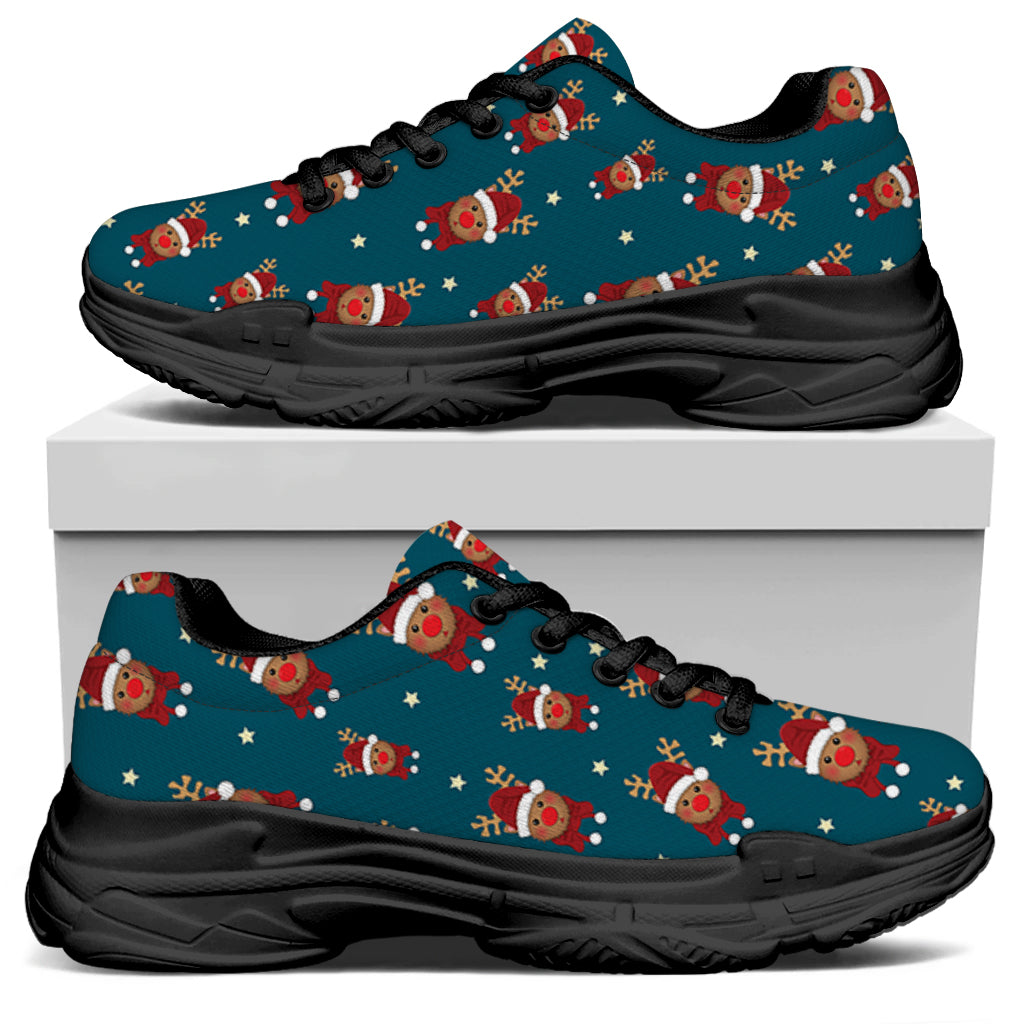 Christmas Santa Reindeer Pattern Print Black Chunky Shoes