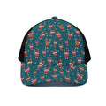 Christmas Santa Reindeer Pattern Print Black Mesh Trucker Hat