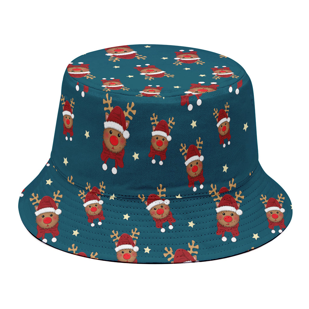 Christmas Santa Reindeer Pattern Print Bucket Hat