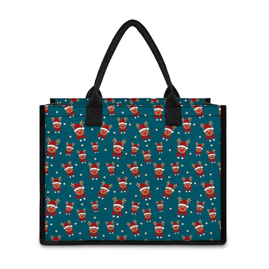 Christmas Santa Reindeer Pattern Print Canvas Tote Bag