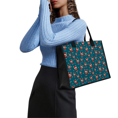 Christmas Santa Reindeer Pattern Print Canvas Tote Bag