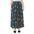 Christmas Santa Reindeer Pattern Print Chiffon Maxi Skirt