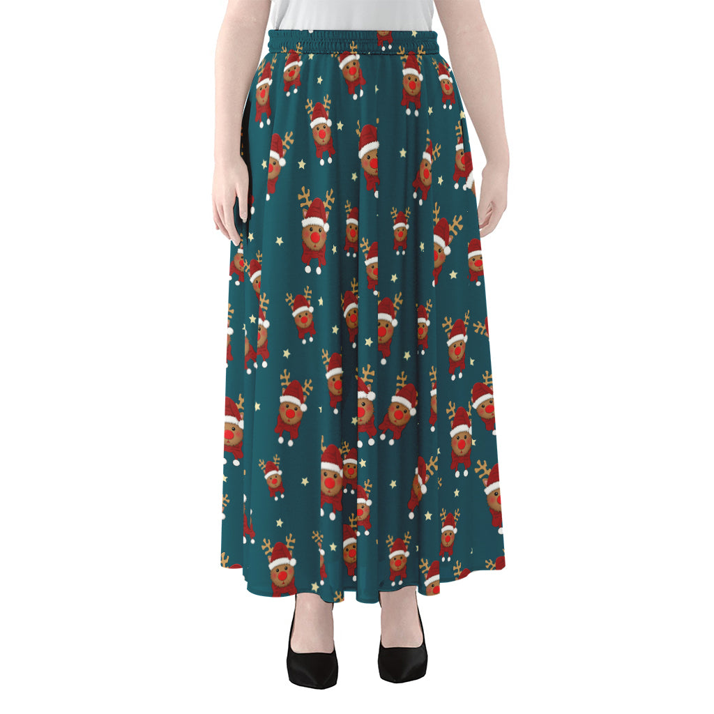 Christmas Santa Reindeer Pattern Print Chiffon Maxi Skirt