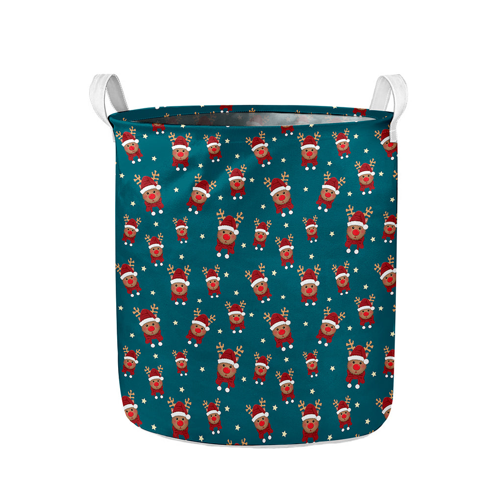 Christmas Santa Reindeer Pattern Print Collapsible Laundry Basket