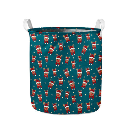 Christmas Santa Reindeer Pattern Print Collapsible Laundry Basket